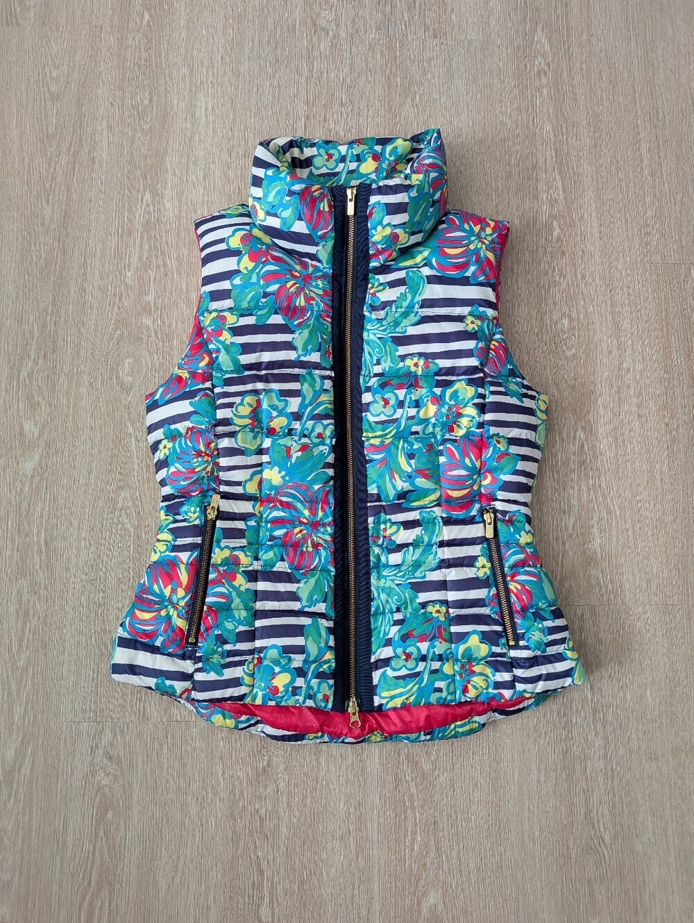 Lilly Pulitzer Vest Women's Large Puffer SYD Paradisio Down Feather Full Zip